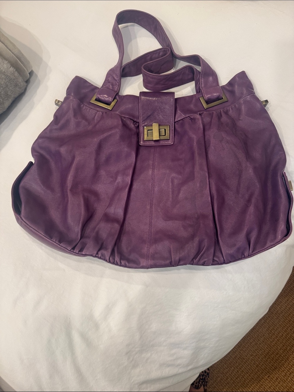 Purple Leather Tote Handbag - Women Bags